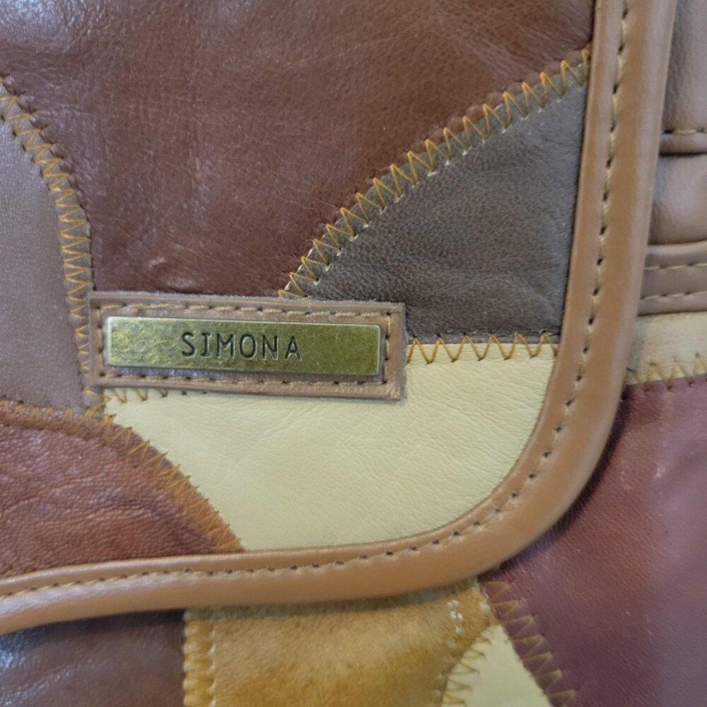 Vtg Boho Patchwork Multi Color Handbag Purse Leat… - image 4